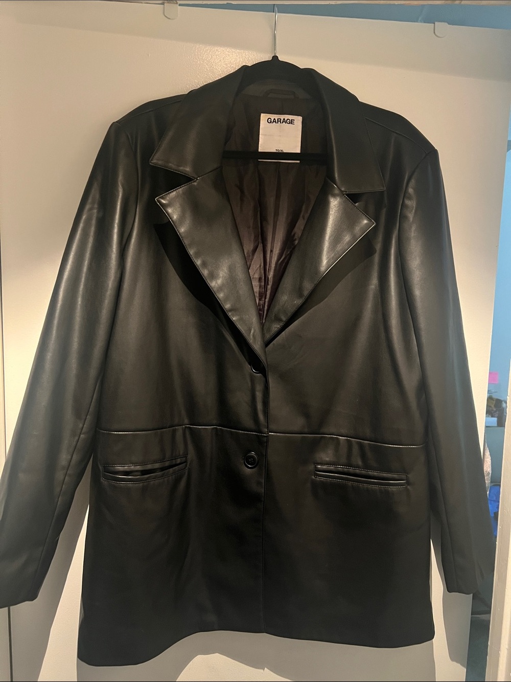Garage Women's Black Faux Leather Single-Button Blazer Jacket